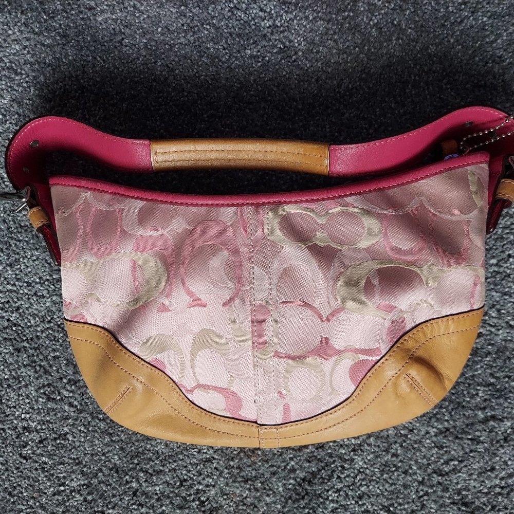 COACH Pink Signature Logo Hobo Bag Shoulder Purse Leather M04Q-1850.